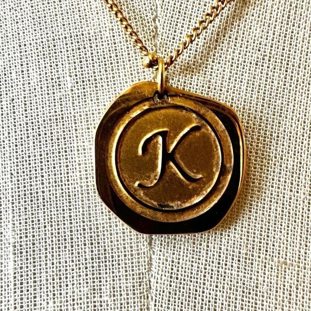 Savvy Cie Jewels 22K Gold Plated K Initial Coin  pendant Necklace